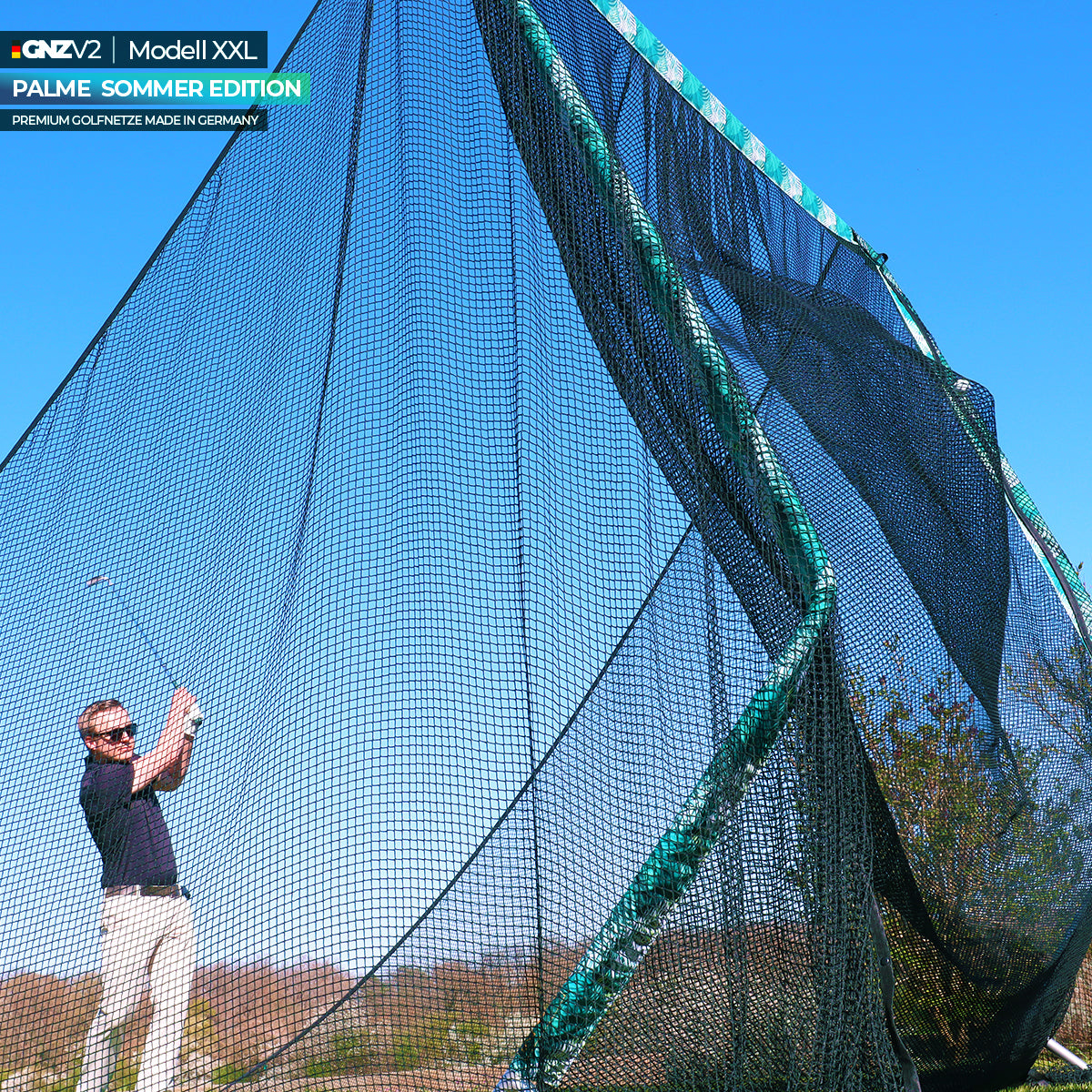 Golfnetz Driving Range XXL | H3,3m x B3,4m x T1,8m | Indoor & Outdoor | Inkl. Kleine Abschlagmatte | GNZV2