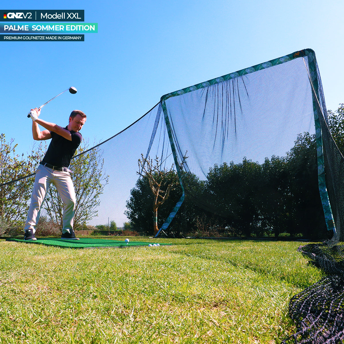 Golfnetz Driving Range XXL | H3,3m x B3,4m x T1,8m | Indoor & Outdoor | Inkl. Kleine Abschlagmatte | GNZV2