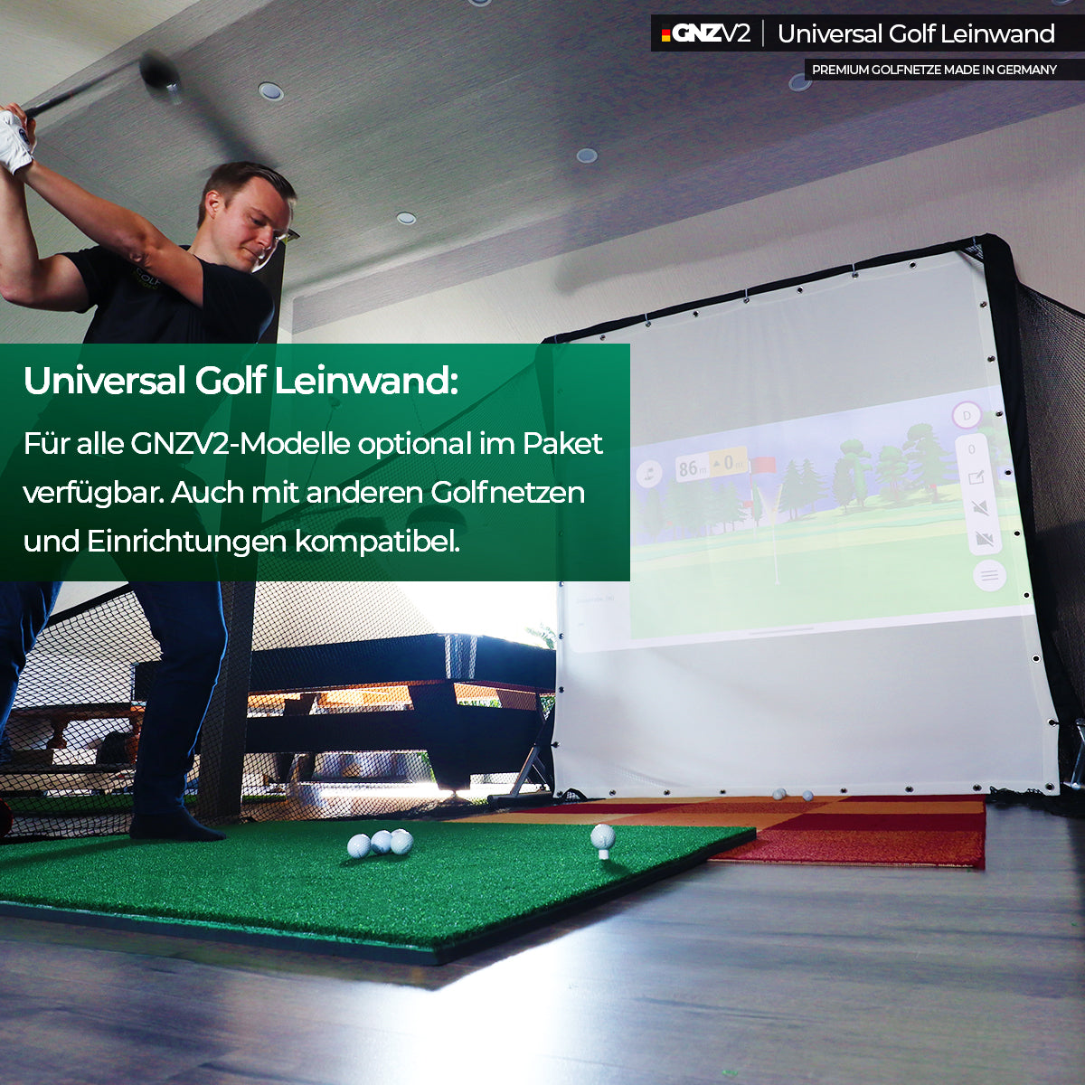 Golfnetz Driving Range XL | H2,4m x B2,5m x T1,2m | Indoor & Outdoor | Inkl. Kleine Abschlagmatte | GNZV2