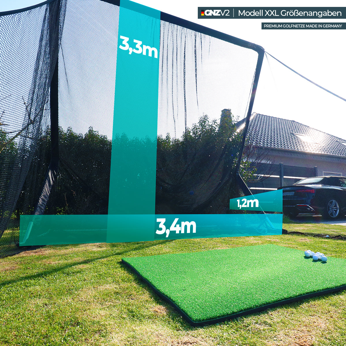 GNZV2 Golfnetz Driving Range | Modell XXL | Inkl. Abschlagmatte Klein und Zubehör