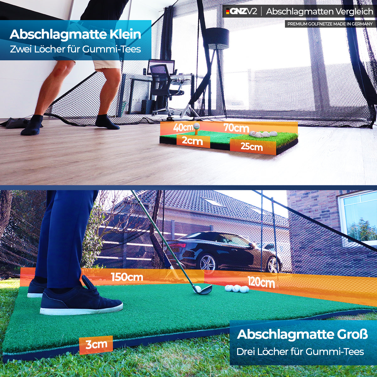 Golfnetz Driving Range XL | H2,4m x B2,5m x T1,2m | Indoor & Outdoor | Inkl. Kleine Abschlagmatte | GNZV2