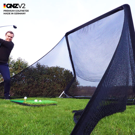 Golfnetz Driving Range XL | H2,4m x B2,5m x T1,2m | Indoor & Outdoor | Inkl. Kleine Abschlagmatte | GNZV2