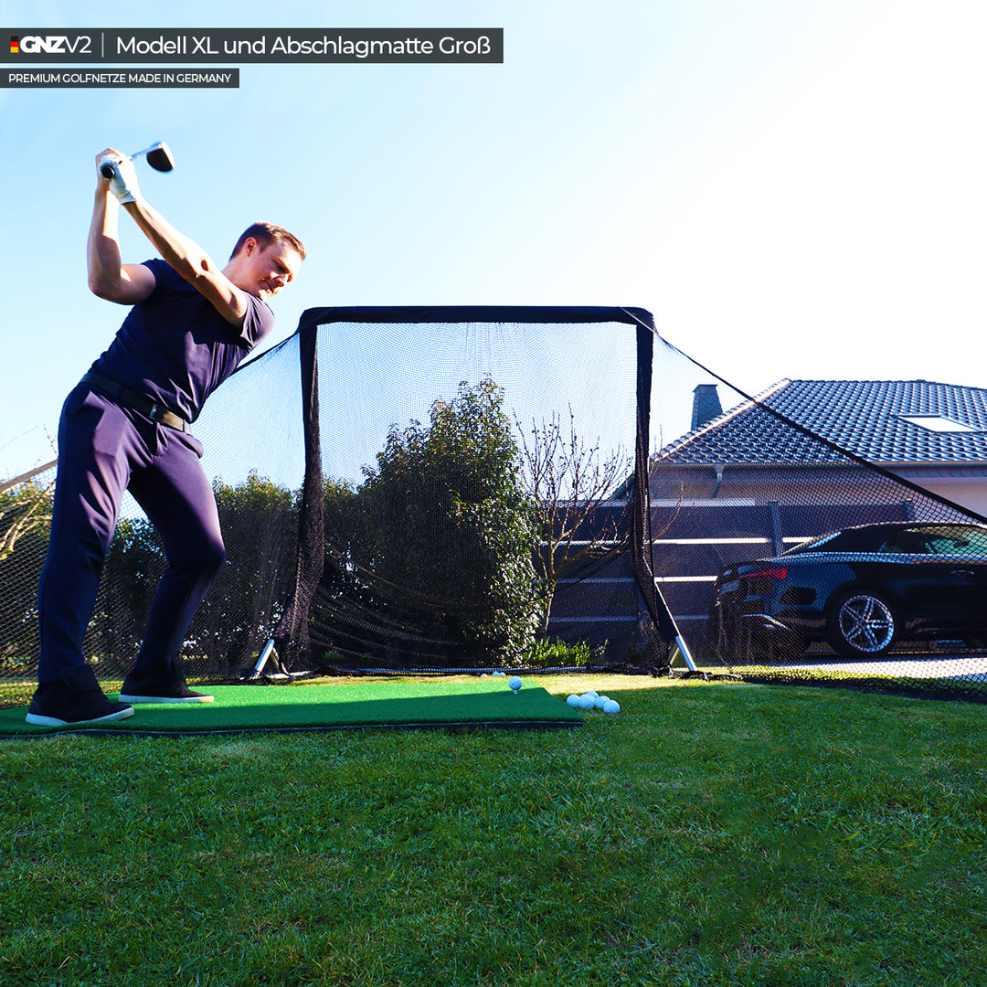 GNZV2 Golfnetz Driving Range | Modell XL | Inkl. Abschlagmatte Groß und Zubehör