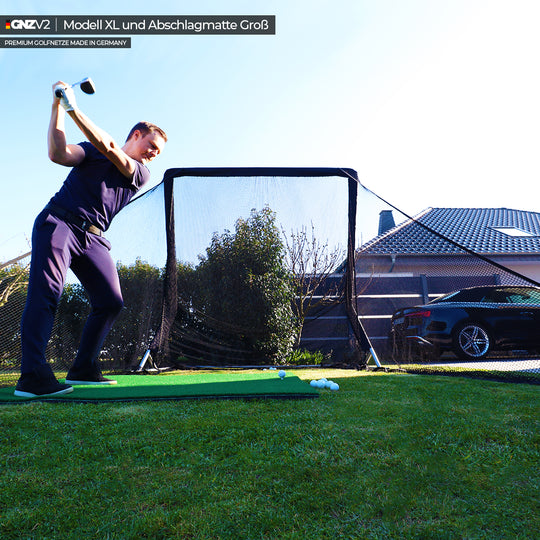 GNZV2 Golfnetz Driving Range | Modell XL | Inkl. Abschlagmatte Groß und Zubehör