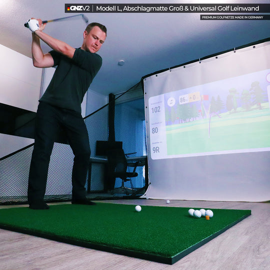 Filet de Practice de Golf GNZV2 | Modèle L | Inclus Grand Tapis de Frappe + Écran de Frappe