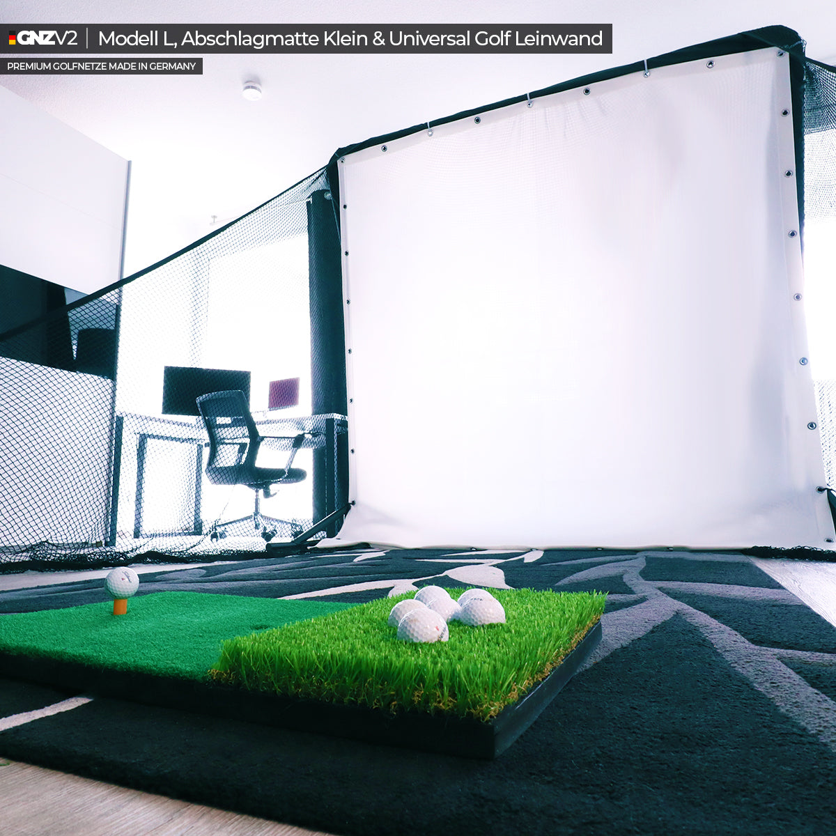 GNZV2 Golfnetz Driving Range | Modell L | Inkl. Abschlagmatte Klein und Universal Golf Leinwand