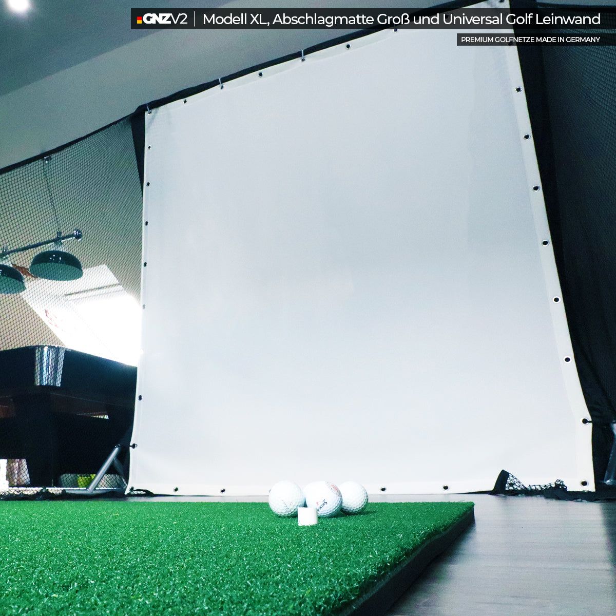 GNZV2 Golfnetz Driving Range | Modell XL | Inkl. Abschlagmatte Groß und Universal Golf Leinwand