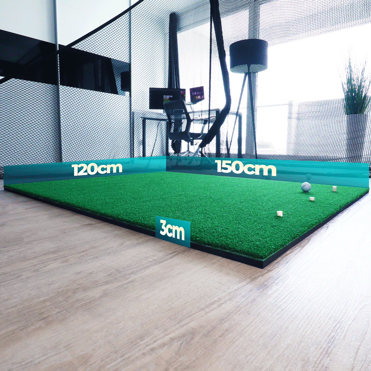 Golfnetz Driving Range L | H2,1m x B2,4m x T1,0m | Indoor & Outdoor | Inkl. Große Abschlagmatte | GNZV2