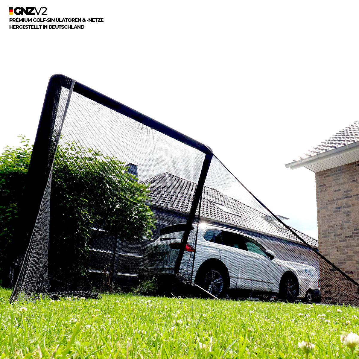 Golfnetz Driving Range L | H2,1m x B2,4m x T1,0m | Indoor & Outdoor | Inkl. Große Abschlagmatte | GNZV2